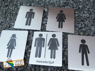 Aluminium Toiletten deurbordjes met opdruk dames-heren juf-meester